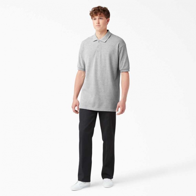 Dickies Adult Size Piqué Krátké Sleeve Polo Heather Gray | CZ0001239