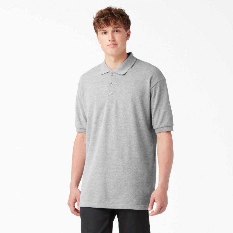 Dickies Adult Size Piqué Krátké Sleeve Polo Heather Gray | CZ0001239