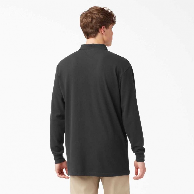 Dickies Adult Size Piqué Long Sleeve Polo Černé | CZ0001441