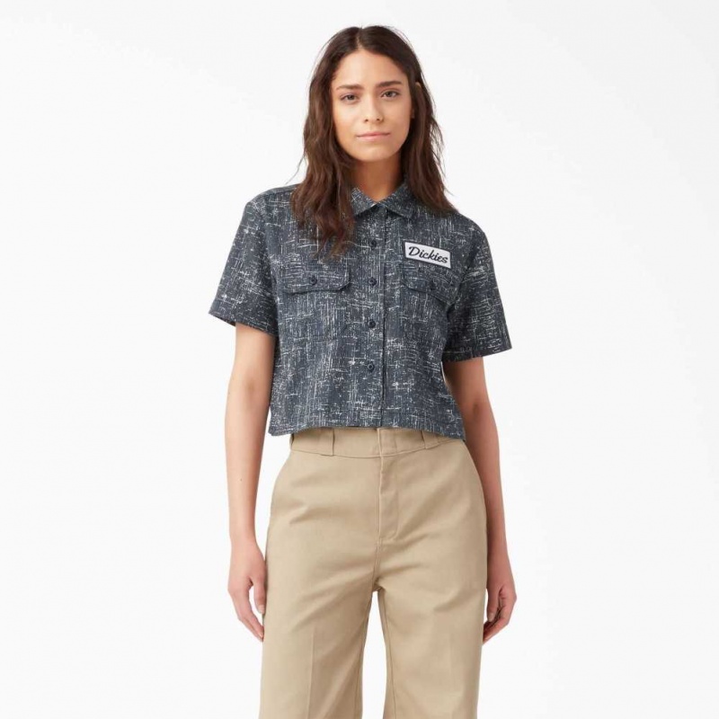 Dickies Cropped Krátké Sleeve Pracovní Shirt Tmavě Blankyt | CZ0000397