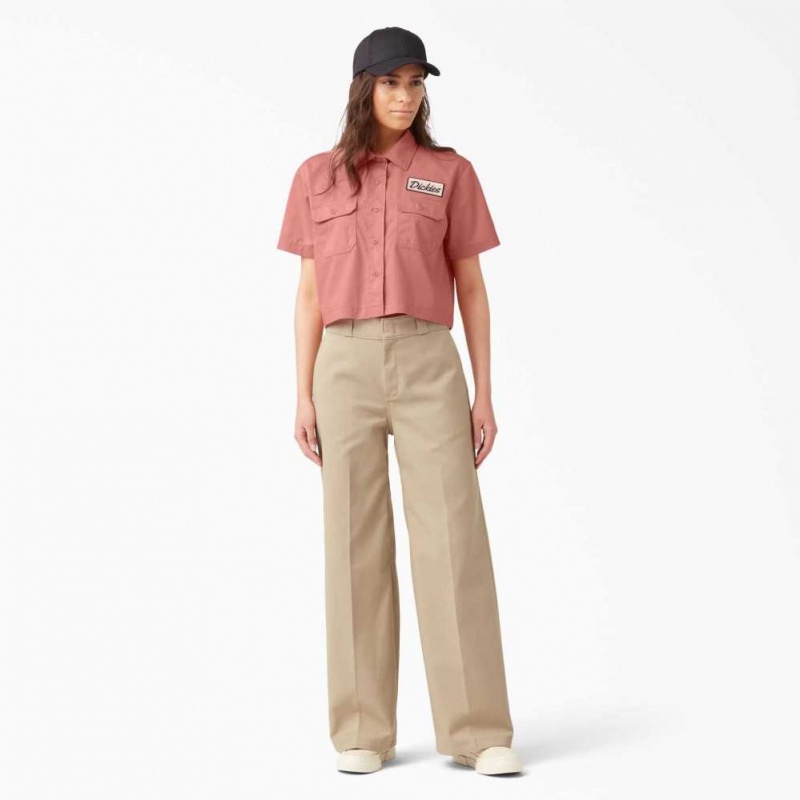 Dickies Cropped Krátké Sleeve Pracovní Shirt Rinsed Rosette | CZ0000398