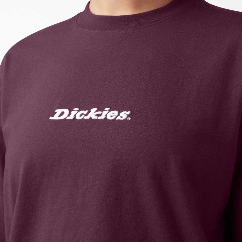 Dickies Cropped Long Sleeve Script Logo T-Shirt Grape Wine | CZ0002181