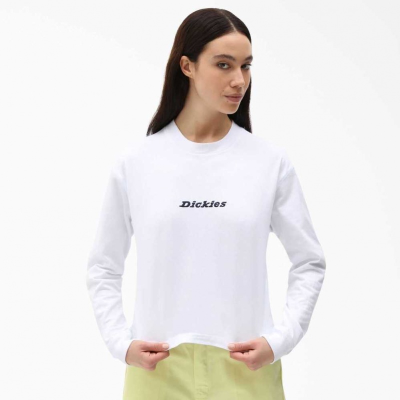 Dickies Cropped Long Sleeve Script Logo T-Shirt Bílé | CZ0002191