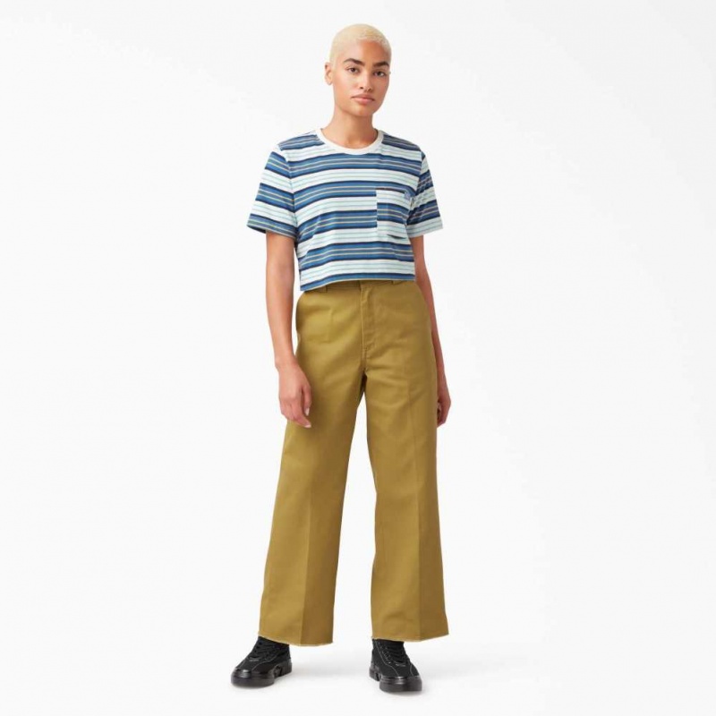 Dickies Cropped Pruhovaný T-Shirt Cobalt Stripe | CZ0002177