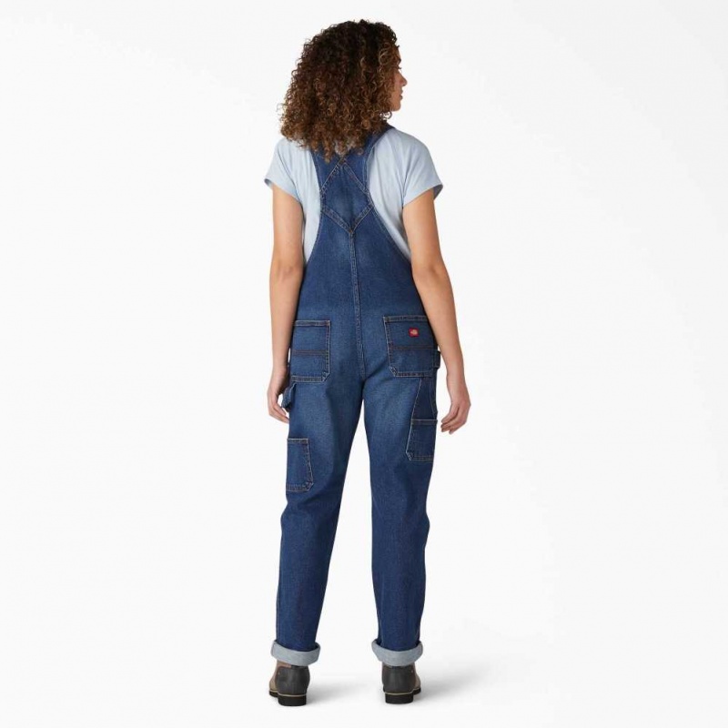 Dickies Denim Boyfriend Fit Bib Overalls Retro Stonewashed | CZ0001582