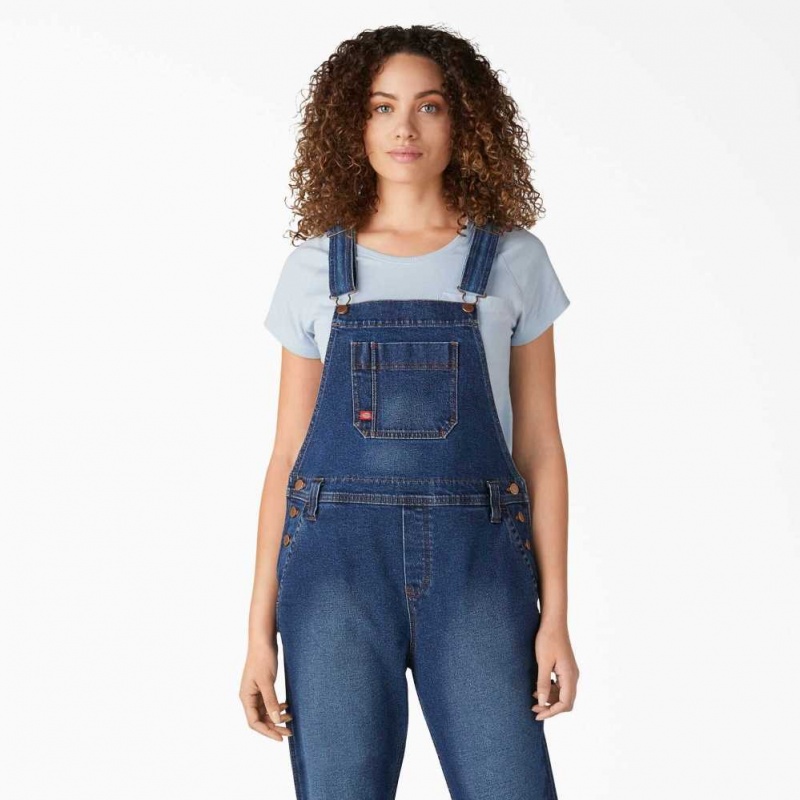 Dickies Denim Boyfriend Fit Bib Overalls Retro Stonewashed | CZ0001582