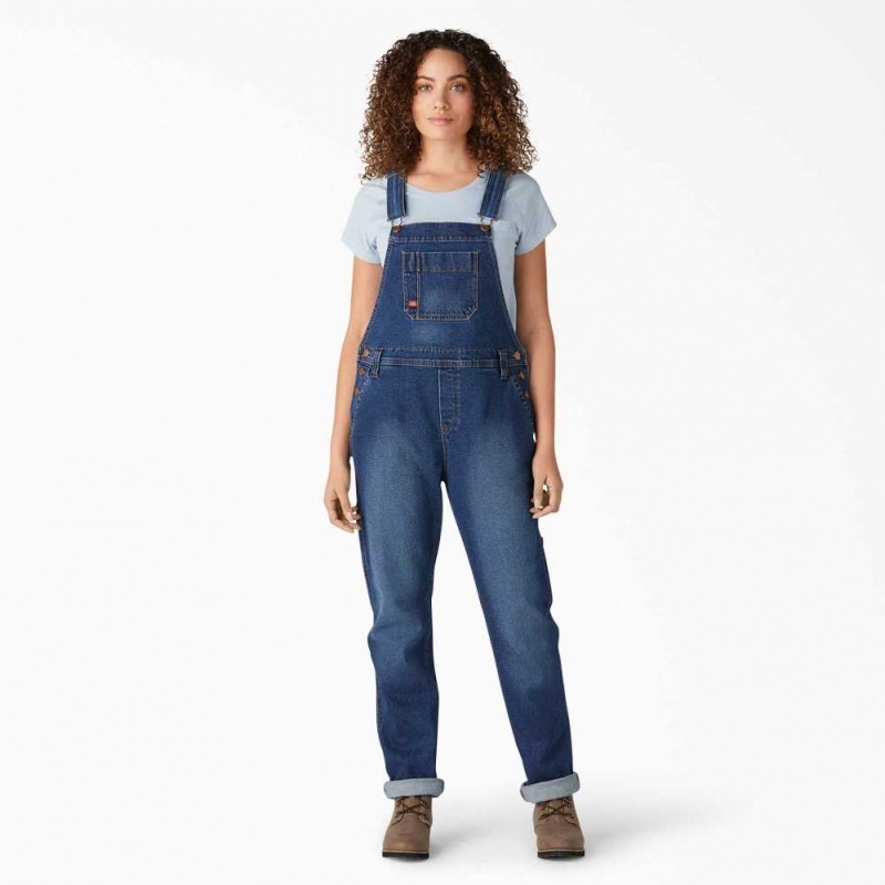 Dickies Denim Boyfriend Fit Bib Overalls Retro Stonewashed | CZ0001582