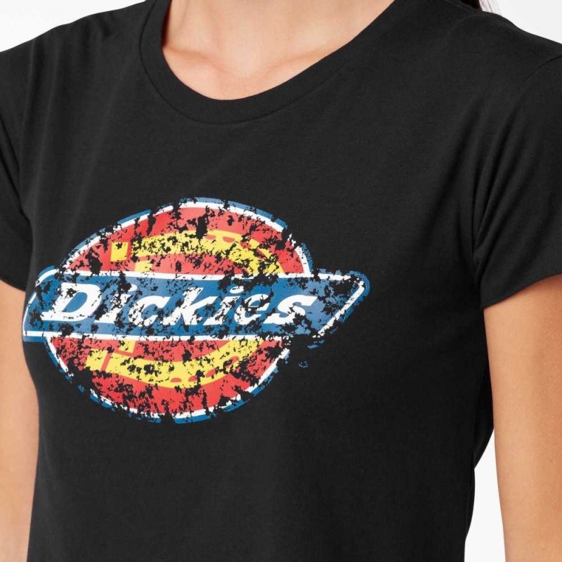 Dickies Distressed Logo Cropped T-Shirt Černé | CZ0002175