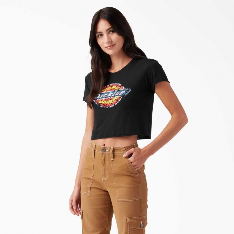 Dickies Distressed Logo Cropped T-Shirt Černé | CZ0002175