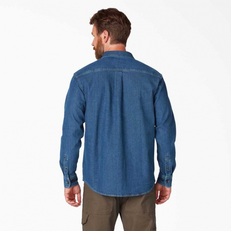 Dickies FLEX Denim Long Sleeve Shirt Blankyt Světle Modré | CZ0000230