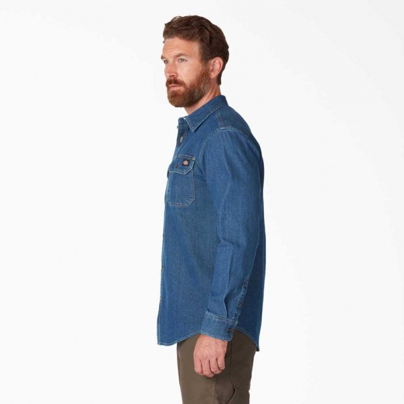 Dickies FLEX Denim Long Sleeve Shirt Blankyt Světle Modré | CZ0000230