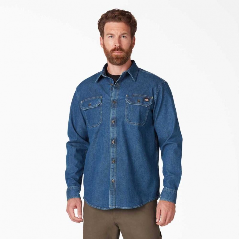 Dickies FLEX Denim Long Sleeve Shirt Blankyt Světle Modré | CZ0000230