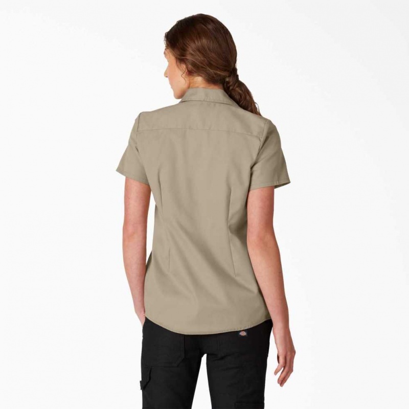 Dickies FLEX Krátké Sleeve Pracovní Shirt Desert Sand | CZ0000367