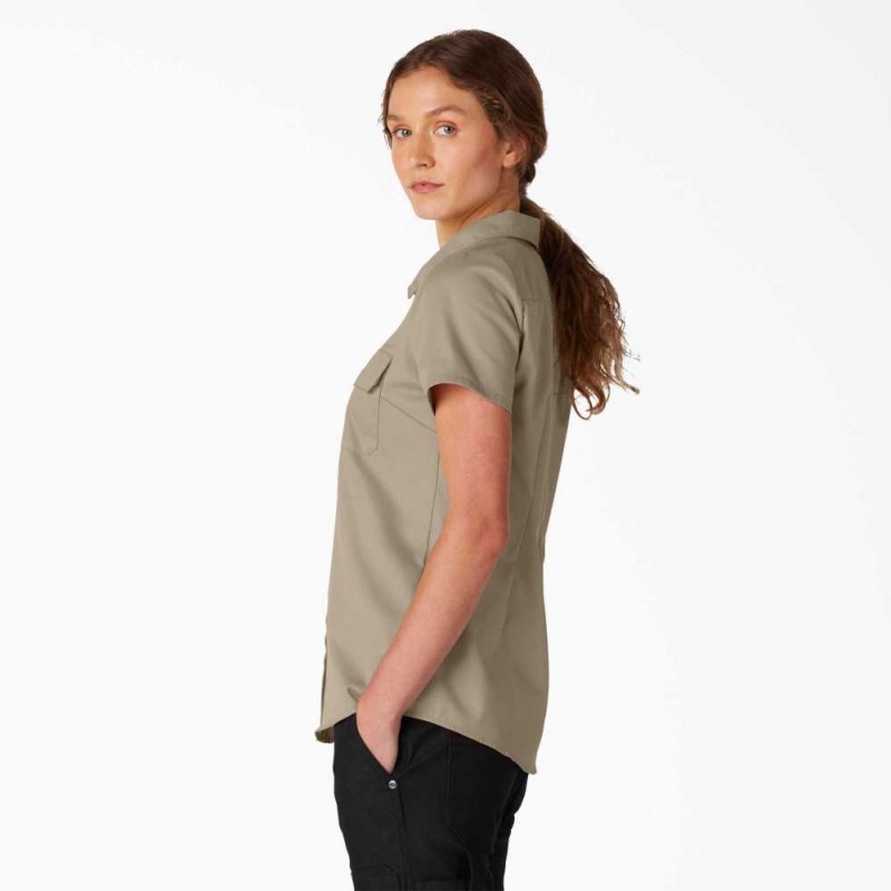 Dickies FLEX Krátké Sleeve Pracovní Shirt Desert Sand | CZ0000367