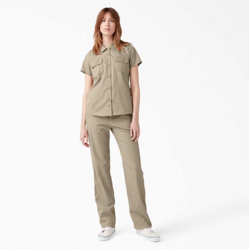 Dickies FLEX Krátké Sleeve Pracovní Shirt Desert Sand | CZ0000367