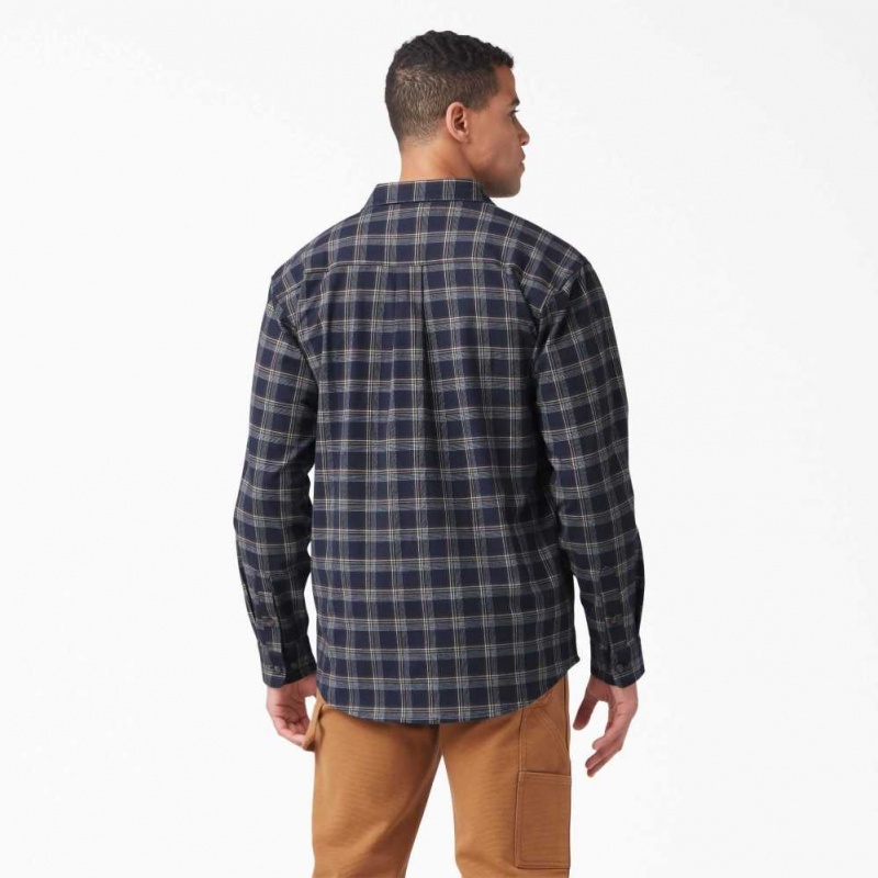 Dickies FLEX Long Sleeve Flannel Shirt Tmavě Blankyt Čokolády Hnědé | CZ0001244