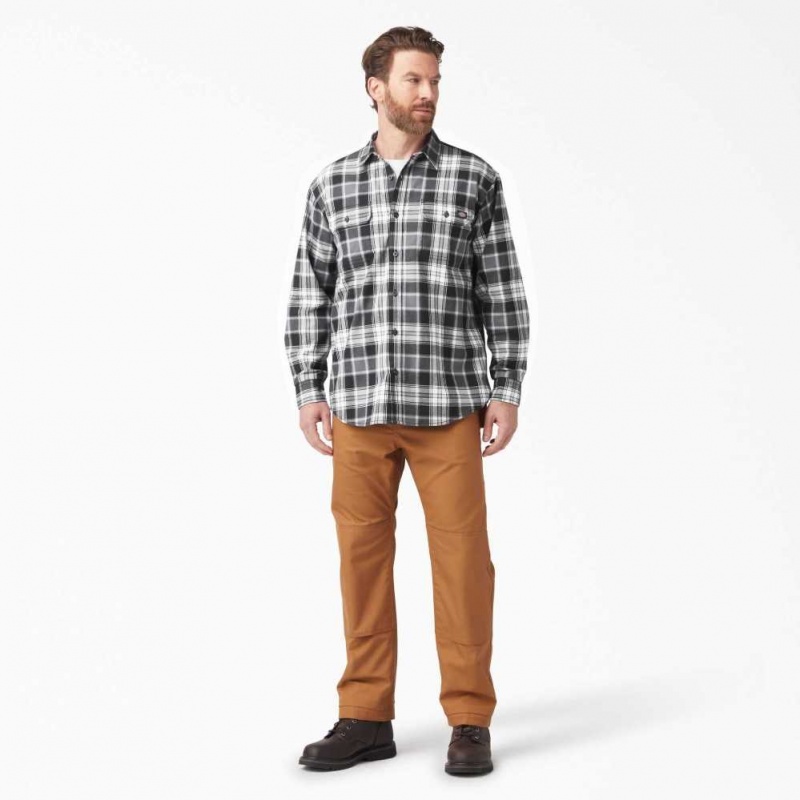 Dickies FLEX Long Sleeve Flannel Shirt Černé | CZ0001206