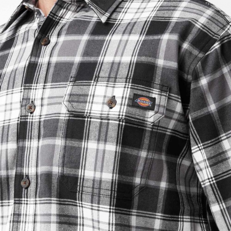 Dickies FLEX Long Sleeve Flannel Shirt Černé | CZ0001206