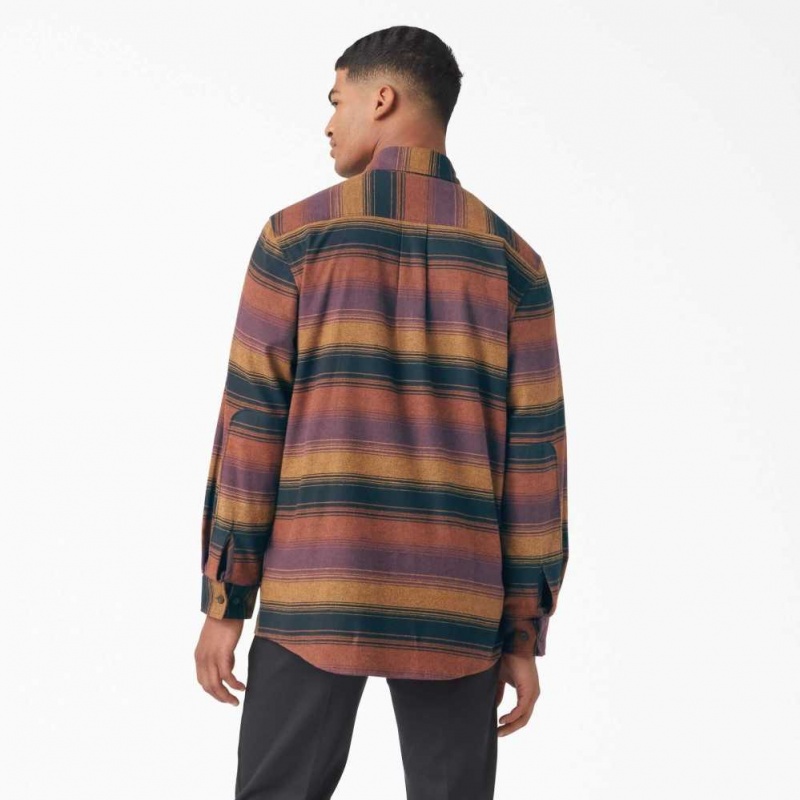 Dickies FLEX Regular Fit Flannel Shirt Wine Blanket Stripe | CZ0001296