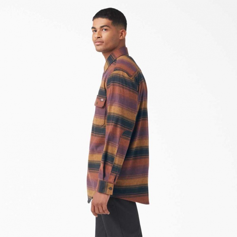 Dickies FLEX Regular Fit Flannel Shirt Wine Blanket Stripe | CZ0001296