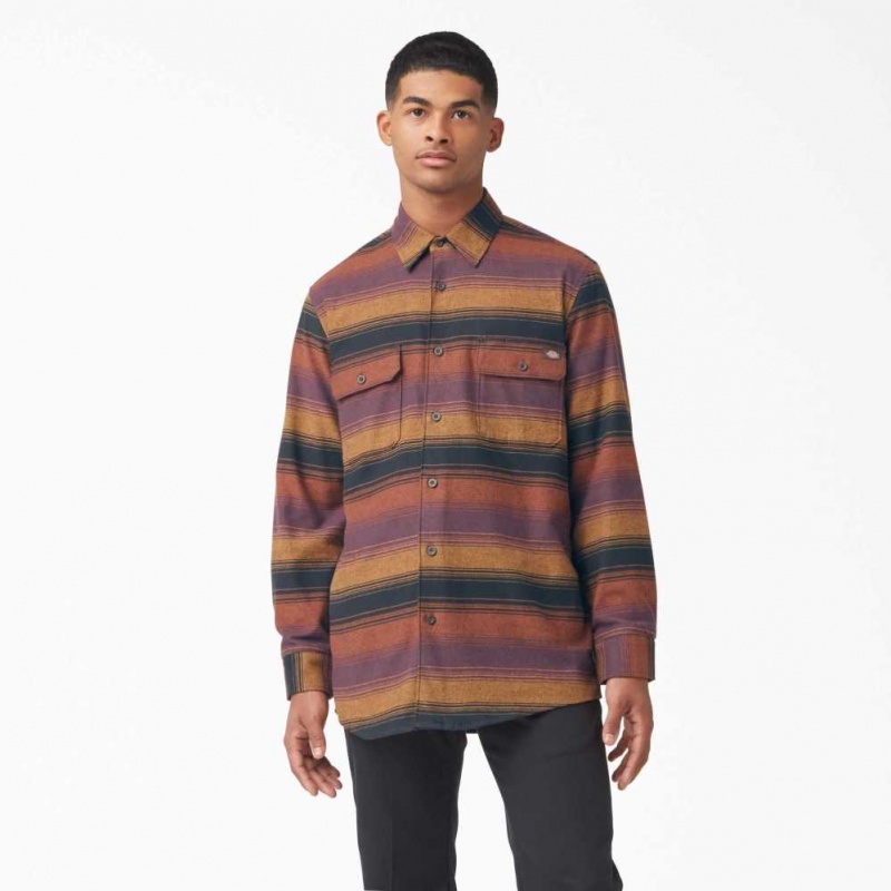 Dickies FLEX Regular Fit Flannel Shirt Wine Blanket Stripe | CZ0001297