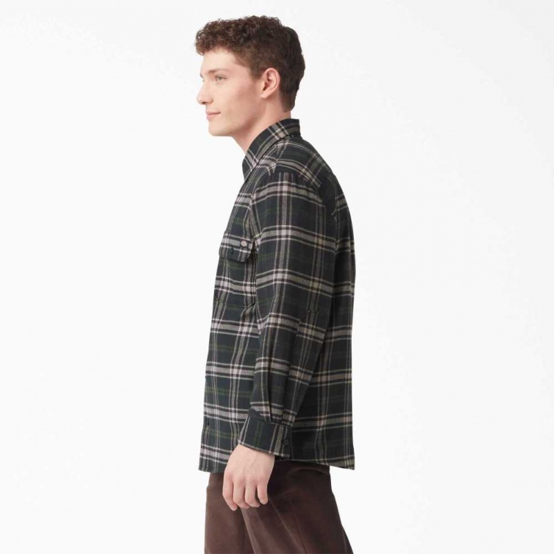 Dickies FLEX Regular Fit Flannel Shirt Zelene Černé | CZ0001235