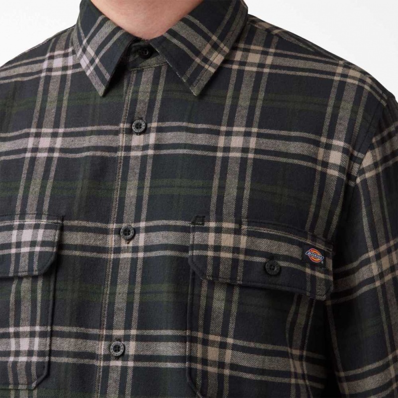 Dickies FLEX Regular Fit Flannel Shirt Zelene Černé | CZ0001235