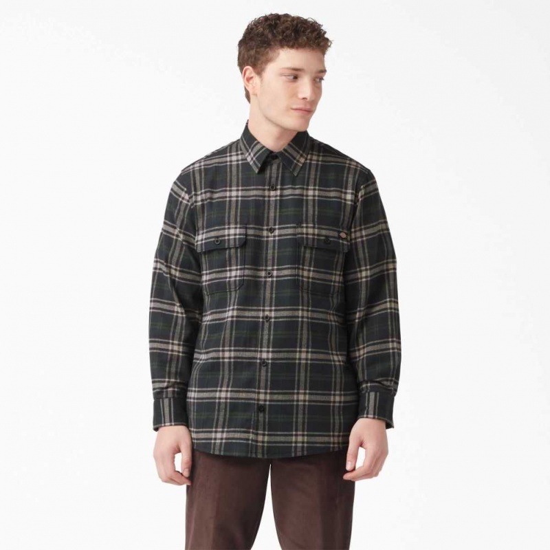 Dickies FLEX Regular Fit Flannel Shirt Zelene Černé | CZ0001235