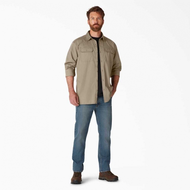 Dickies FLEX Ripstop Long Sleeve Shirt Rinsed Desert Sand | CZ0000251