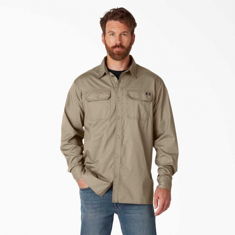 Dickies FLEX Ripstop Long Sleeve Shirt Rinsed Desert Sand | CZ0000251