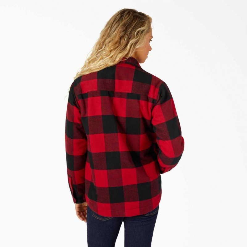 Dickies Flannel High Pile Fleece Podšité Chore Coat Červené Černé | CZ0002266