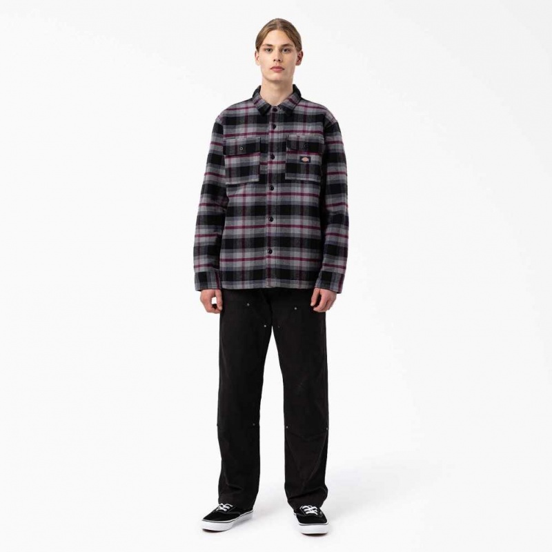 Dickies Flannel Prošívaný Podšité Shirt Jacket Černé Šedé | CZ0001314