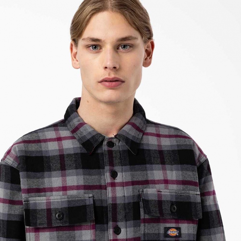 Dickies Flannel Prošívaný Podšité Shirt Jacket Černé Šedé | CZ0001314