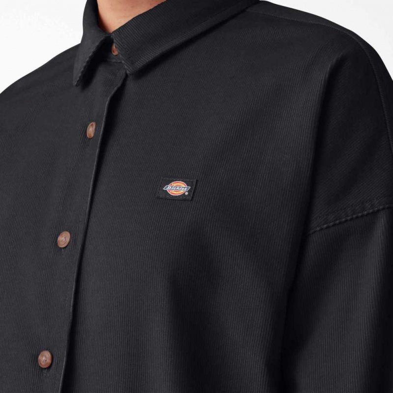 Dickies Halleyville Oversized Corduroy Shirt Černé | CZ0001188