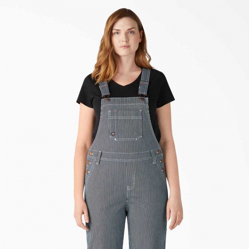 Dickies Hickory Stripe Boyfriend Fit Bib Overalls Stonewashed Hickory Stripe | CZ0001599