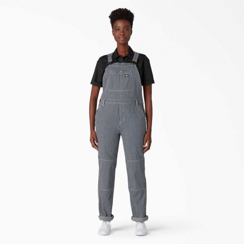 Dickies Hickory Stripe Double Knee Bib Overalls Rinsed Hickory Stripe | CZ0001589