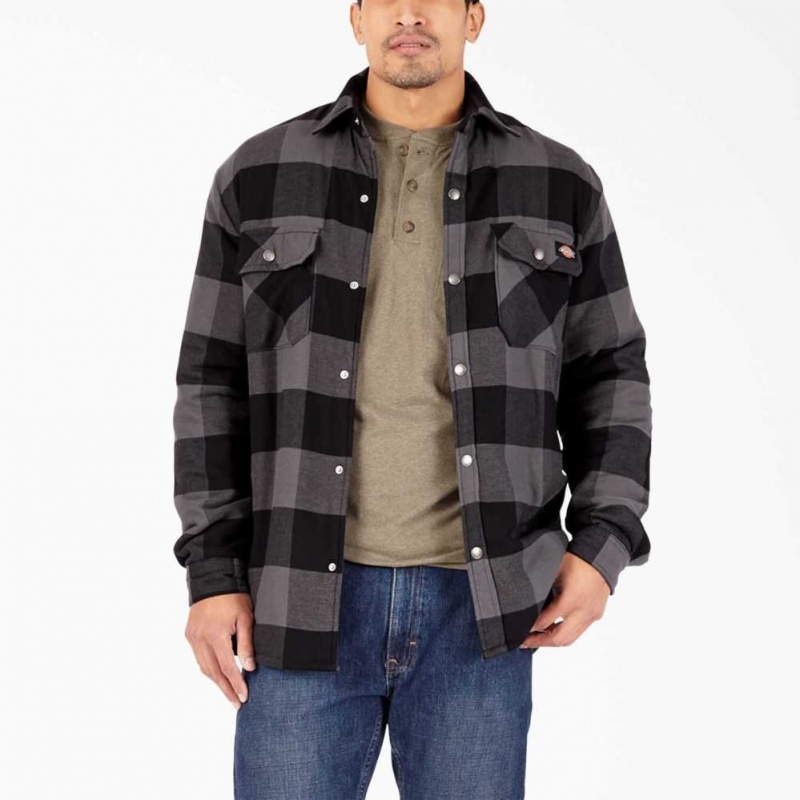 Dickies Hydroshield Flannel High Pile Fleece Shirt Jacket Černé Tmavě | CZ0001308