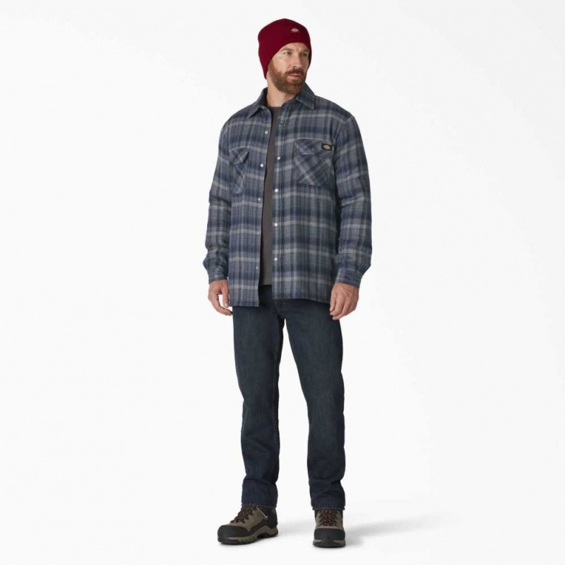 Dickies Hydroshield Flannel High Pile Fleece Shirt Jacket Tmavě Tmavě Blankyt Tmavě | CZ0001330