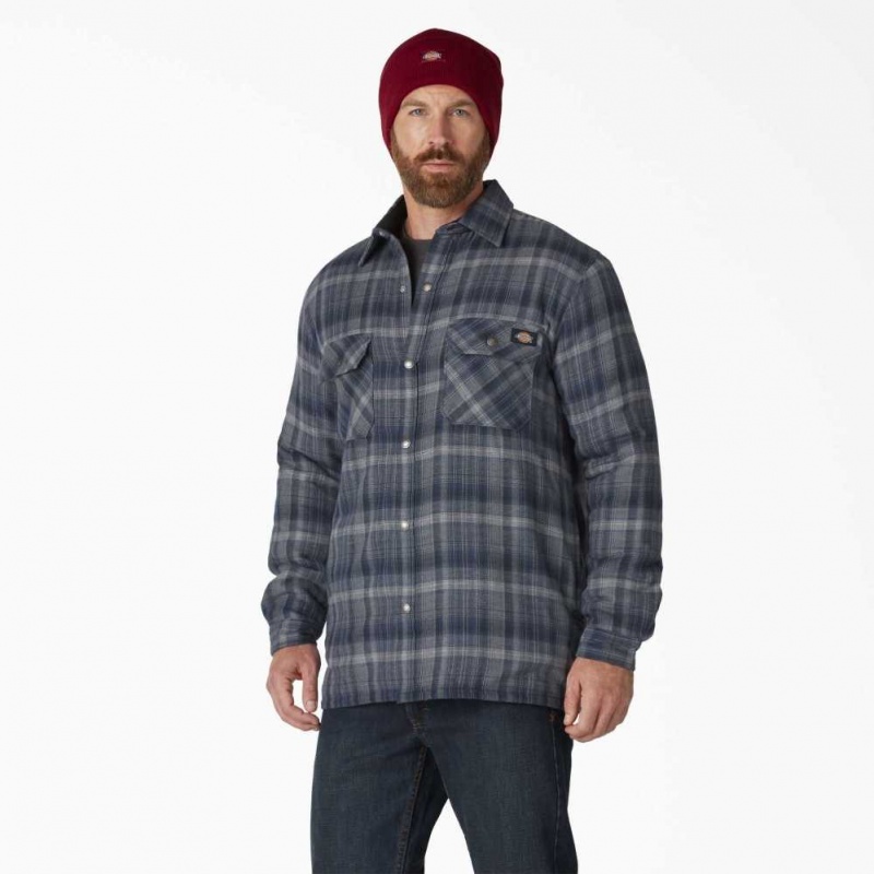 Dickies Hydroshield Flannel High Pile Fleece Shirt Jacket Tmavě Tmavě Blankyt Tmavě | CZ0001330