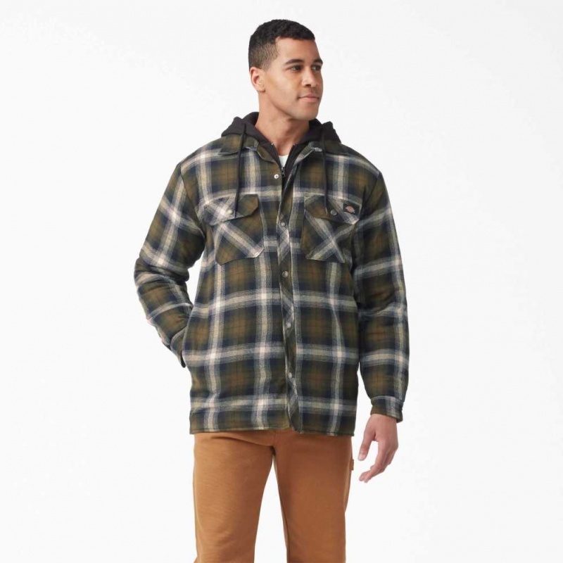 Dickies Hydroshield Flannel Shirt Jacket Tmavě Olivy Zelené Černé | CZ0001332