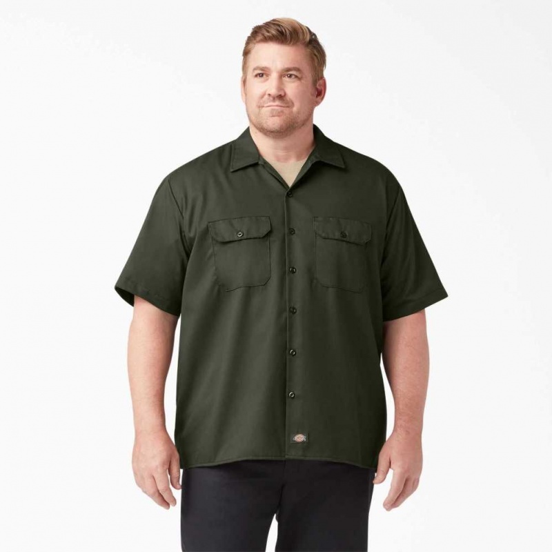 Dickies Krátké Sleeve Pracovní Shirt Olivy Zelené Zelene | CZ0000240