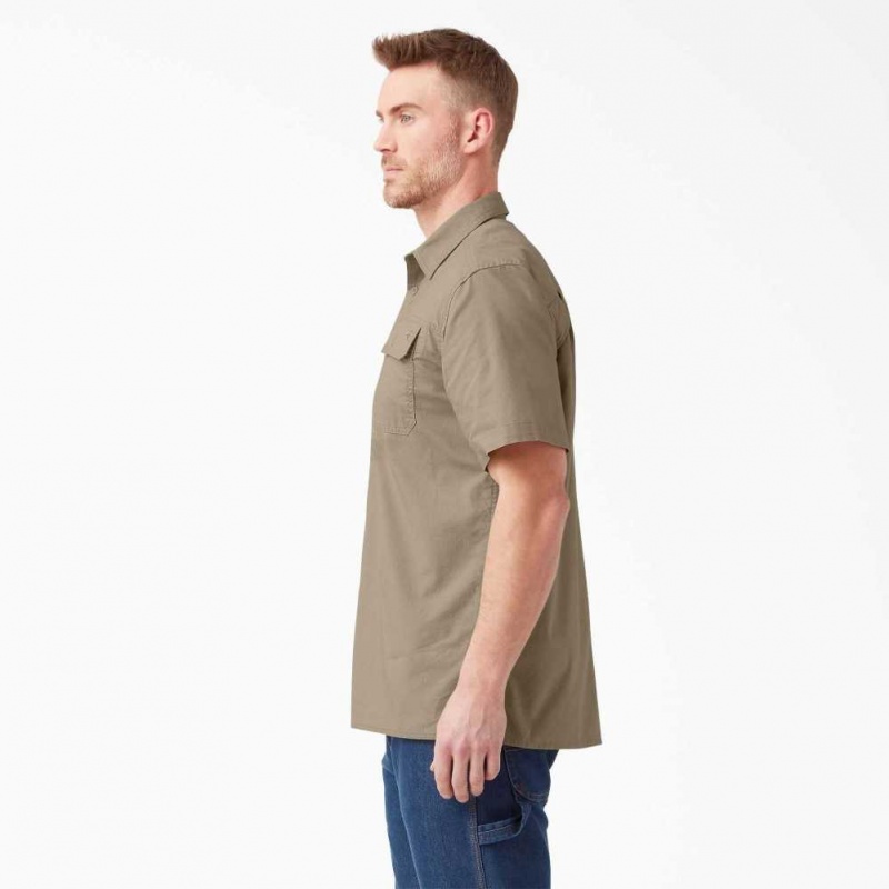 Dickies Krátké Sleeve Ripstop Shirt Rinsed Desert Sand | CZ0000250