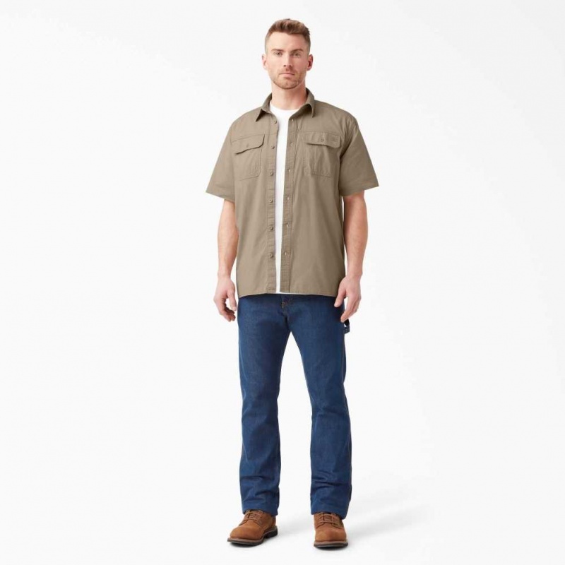 Dickies Krátké Sleeve Ripstop Shirt Rinsed Desert Sand | CZ0000250