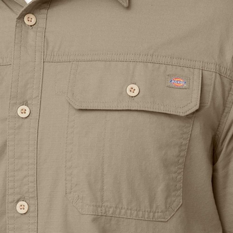 Dickies Krátké Sleeve Ripstop Shirt Rinsed Desert Sand | CZ0000250