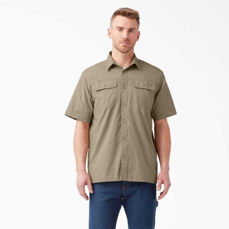 Dickies Krátké Sleeve Ripstop Shirt Rinsed Desert Sand | CZ0000250