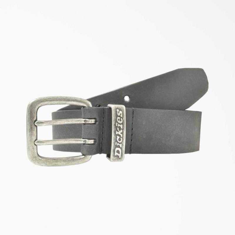 Dickies Læder Double Prong Přezkou Belt Černé | CZ0002499