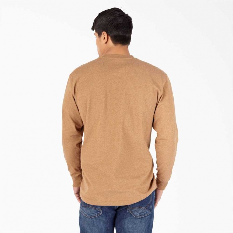 Dickies Long Sleeve Heathered Heavyweight Henley T-Shirt Hnědé | CZ0000613