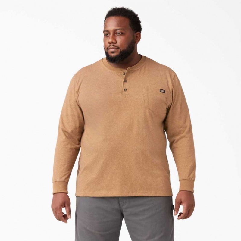 Dickies Long Sleeve Heathered Heavyweight Henley T-Shirt Hnědé | CZ0000613