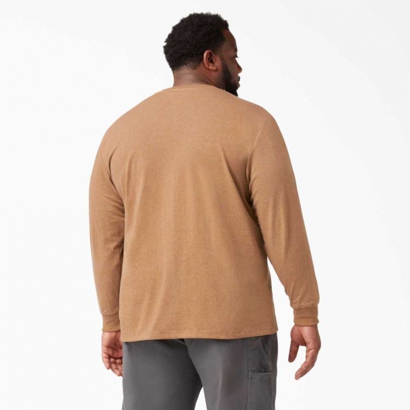 Dickies Long Sleeve Heathered Heavyweight Henley T-Shirt Hnědé | CZ0000613