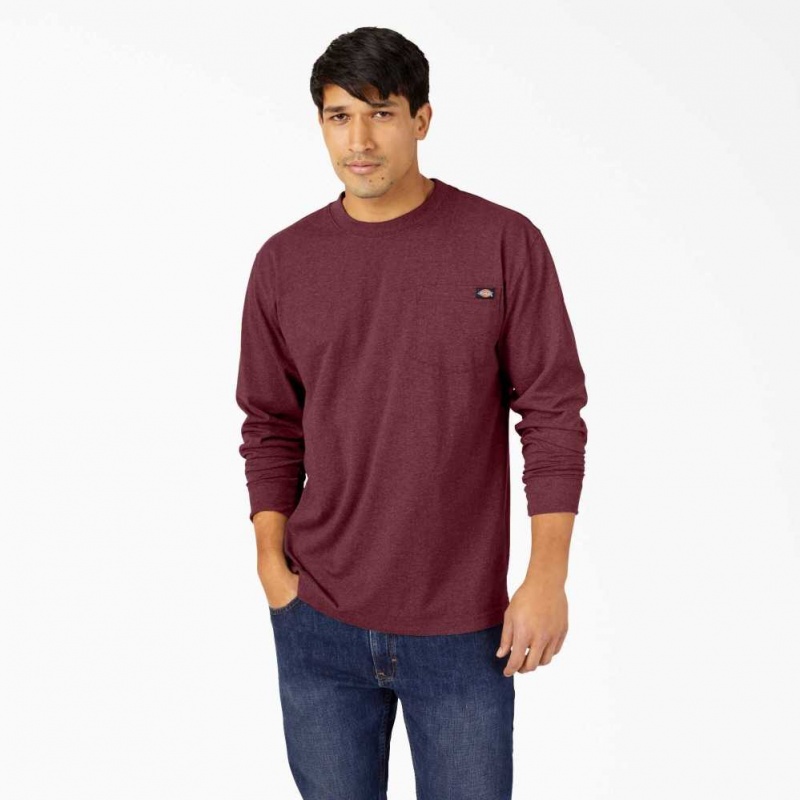 Dickies Long Sleeve Heathered Heavyweight Crew Neck T-Shirt Vínové | CZ0000619